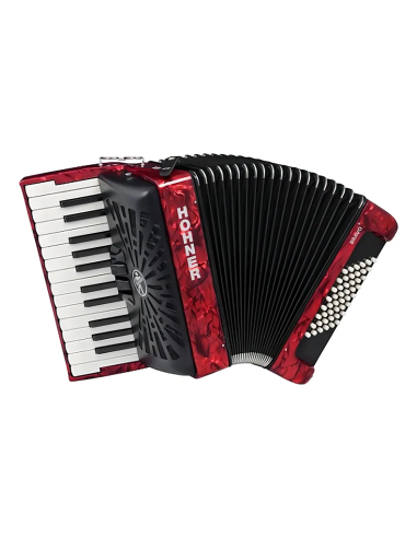 Acordeón Cromático a Piano Hohner Bravo II 48 Bajos Rojo con Estuche