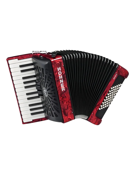 Acordeón Cromático a Piano Hohner Bravo II 48 Bajos Rojo con Estuche